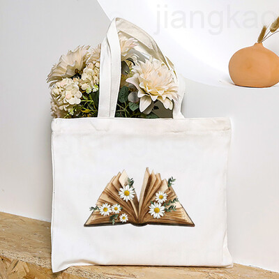 Torba s otisnutim knjigama o cvijeću Književna knjiga Torbe na rame s cvijećem Ilustracije Torbe za knjige za djevojke Putna Harajuku platnena torbica