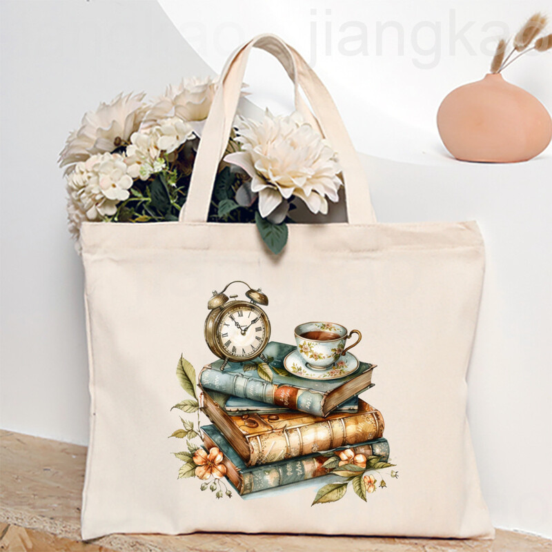 Torba s otisnutim knjigama o cvijeću Književna knjiga Torbe na rame s cvijećem Ilustracije Torbe za knjige za djevojke Putna Harajuku platnena torbica