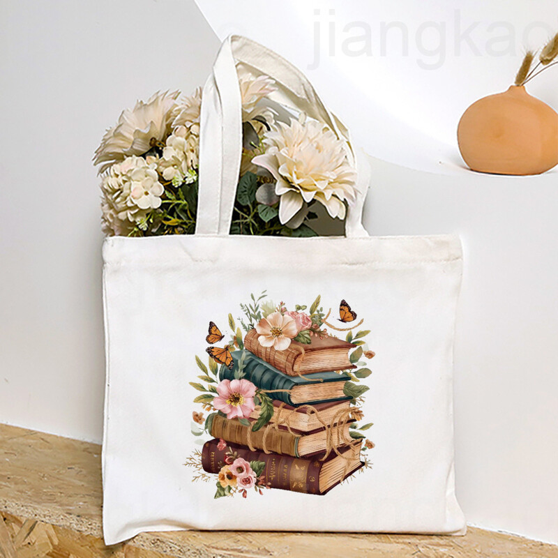 Torba s otisnutim knjigama o cvijeću Književna knjiga Torbe na rame s cvijećem Ilustracije Torbe za knjige za djevojke Putna Harajuku platnena torbica