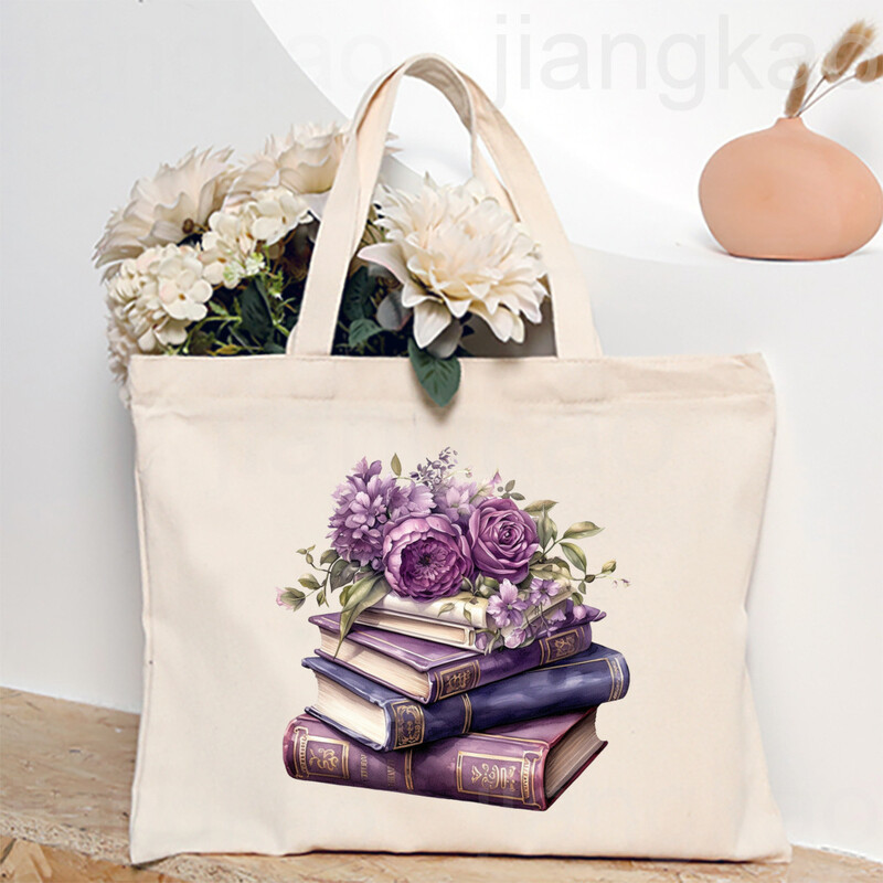 Torba s otisnutim knjigama o cvijeću Književna knjiga Torbe na rame s cvijećem Ilustracije Torbe za knjige za djevojke Putna Harajuku platnena torbica