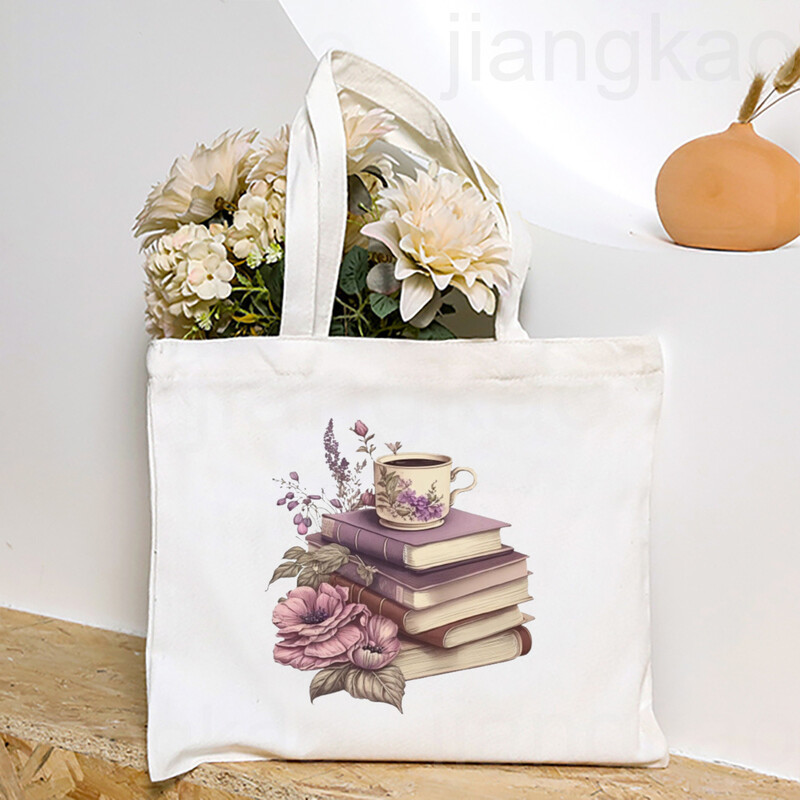 Torba s otisnutim knjigama o cvijeću Književna knjiga Torbe na rame s cvijećem Ilustracije Torbe za knjige za djevojke Putna Harajuku platnena torbica