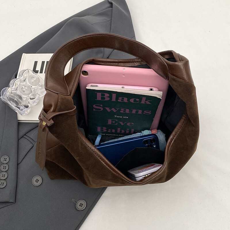 Geantă Hobo din piele intoarsa pentru femei, geantă de umăr moale, geantă de mână retro de mare capacitate, de modă, toamnă iarnă, geantă de tote pentru femei, o geantă casual 2024