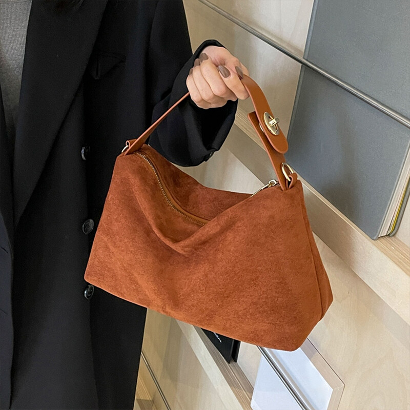 Geantă vintage din piele intoarsa pentru femei, toamna iarna, genți de umăr pentru navetă.