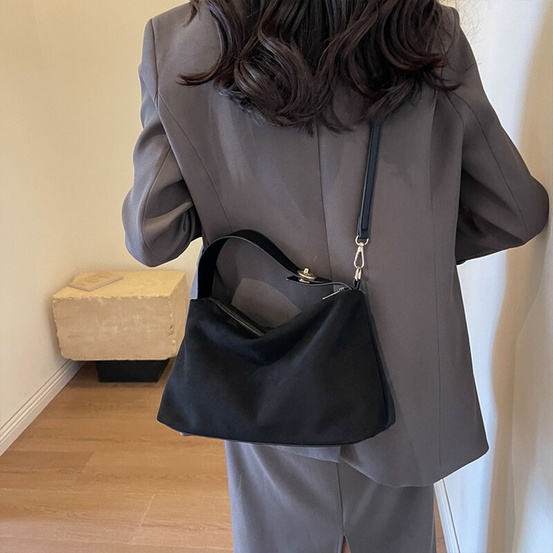 Geantă vintage din piele intoarsa pentru femei, toamna iarna, genți de umăr pentru navetă.