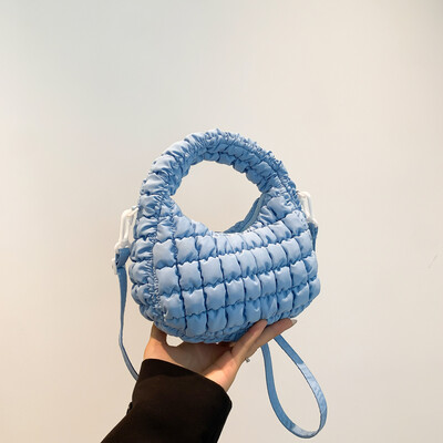 Geantă pliată pentru femei, pliată, din piele PU, cu bule de nor, geantă solidă, căptușită, curea detașabilă, husă drăguță pentru vacanță de petrecere