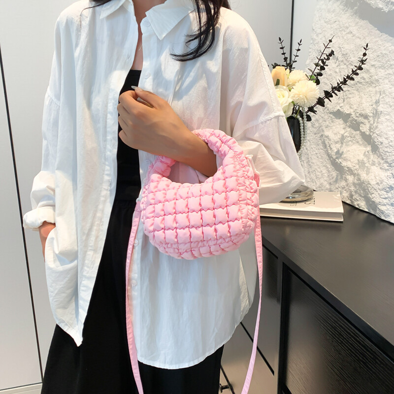 Geantă pliată pentru femei, pliată, din piele PU, cu bule de nor, geantă solidă, căptușită, curea detașabilă, husă drăguță pentru vacanță de petrecere