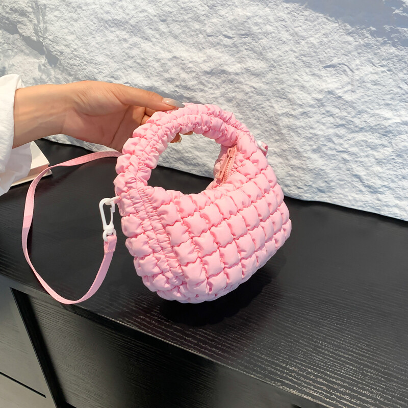 Geantă pliată pentru femei, pliată, din piele PU, cu bule de nor, geantă solidă, căptușită, curea detașabilă, husă drăguță pentru vacanță de petrecere