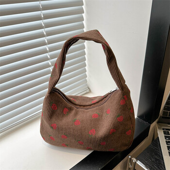 για γυναίκες Strawberry Tote Bag Χαριτωμένο κοτλέ τσάντα με φερμουάρ Τσάντα μασχάλης Hobo Τσάντα για σχολικά ταξίδια στην παραλία για διακοπές