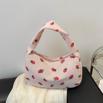 για γυναίκες Strawberry Tote Bag Χαριτωμένο κοτλέ τσάντα με φερμουάρ Τσάντα μασχάλης Hobo Τσάντα για σχολικά ταξίδια στην παραλία για διακοπές