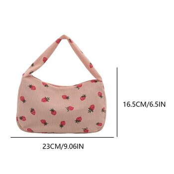 για γυναίκες Strawberry Tote Bag Χαριτωμένο κοτλέ τσάντα με φερμουάρ Τσάντα μασχάλης Hobo Τσάντα για σχολικά ταξίδια στην παραλία για διακοπές