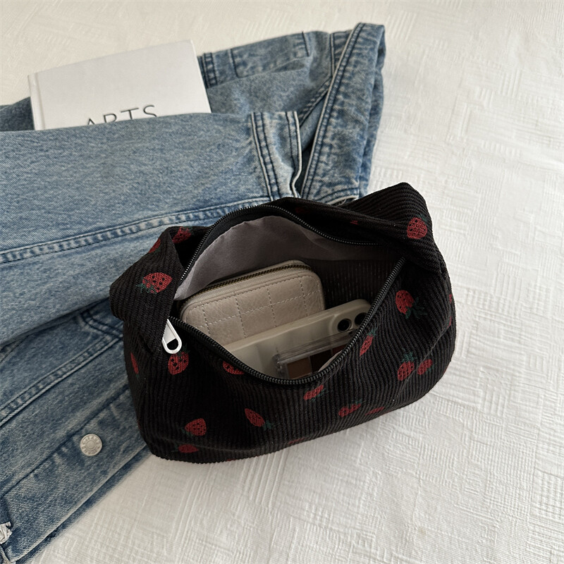 pentru femei Geantă tote cu căpșuni Geantă drăguță din velur cu fermoar Geantă la subrat Geantă hobo pentru vacanță școlară Călătorie pe plajă