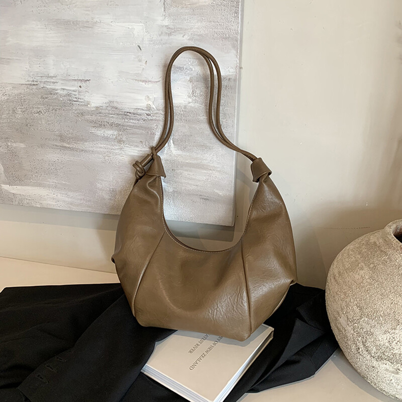 Geantă de umăr pentru femei Curea reglabilă Geantă Crescent Piele PU Geantă pentru găluște de culoare solidă Fermoar pentru călătorii de muncă