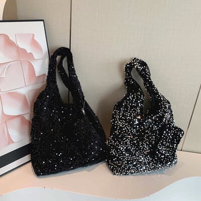 Rankinė Slouchy Pečių krepšys moterims Sequin Hobo Bag Krepšys pažastims, skirtas darbo kelionėms