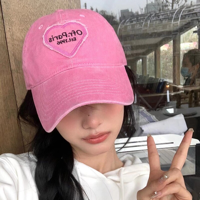 Șapcă retro din bumbac spălat, cu litere brodate, șapcă de baseball pentru femei, șapcă ocazională de protecție solară, pălărie hip hop pentru tată, șapci cu inimă de dragoste roz Y2K
