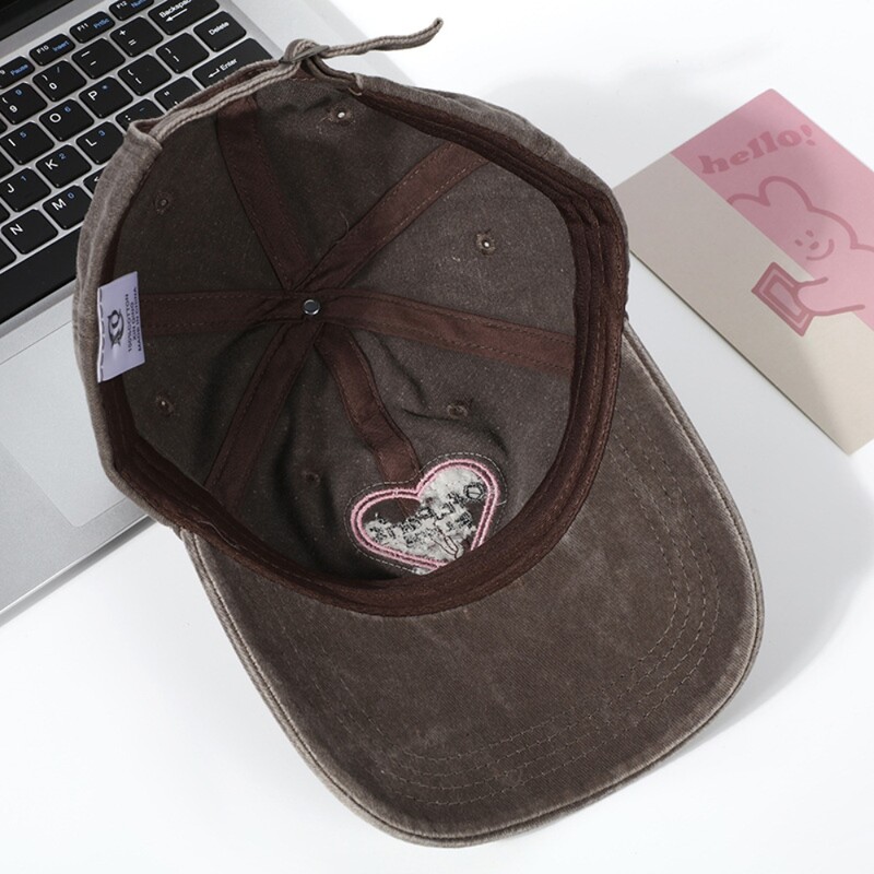 Șapcă retro din bumbac spălat, cu litere brodate, șapcă de baseball pentru femei, șapcă ocazională de protecție solară, pălărie hip hop pentru tată, șapci cu inimă de dragoste roz Y2K