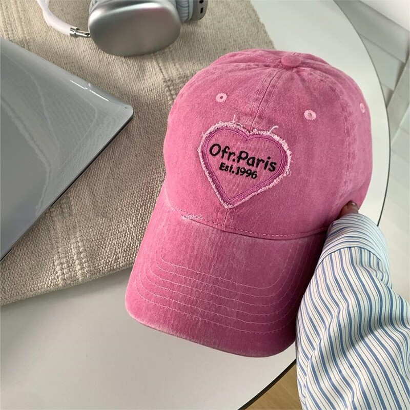 Șapcă retro din bumbac spălat, cu litere brodate, șapcă de baseball pentru femei, șapcă ocazională de protecție solară, pălărie hip hop pentru tată, șapci cu inimă de dragoste roz Y2K