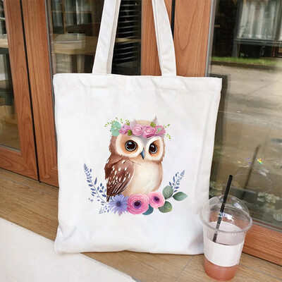 Genți de mână de umăr pentru femei cu imprimeu grafic bufniță Geantă de cumpărături de capacitate mare pentru fete și adolescenți Geantă tote din pânză Genți pliabile reutilizabile