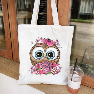 Genți de mână de umăr pentru femei cu imprimeu grafic bufniță Geantă de cumpărături de capacitate mare pentru fete și adolescenți Geantă tote din pânză Genți pliabile reutilizabile