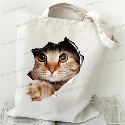 Grafika slatke mačke Ručna torba Ženska velika platnena torba Vintage torba na rame Harajuku Hip Hop torba za kupnju Torba s crtanim 3D mačkama