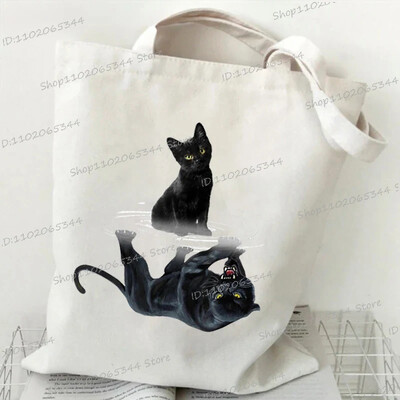 Grafika slatke mačke Ručna torba Ženska velika platnena torba Vintage torba na rame Harajuku Hip Hop torba za kupnju Torba s crtanim 3D mačkama