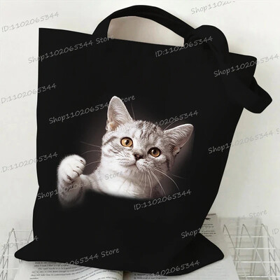 Grafika slatke mačke Ručna torba Ženska velika platnena torba Vintage torba na rame Harajuku Hip Hop torba za kupnju Torba s crtanim 3D mačkama