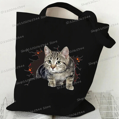Grafika slatke mačke Ručna torba Ženska velika platnena torba Vintage torba na rame Harajuku Hip Hop torba za kupnju Torba s crtanim 3D mačkama