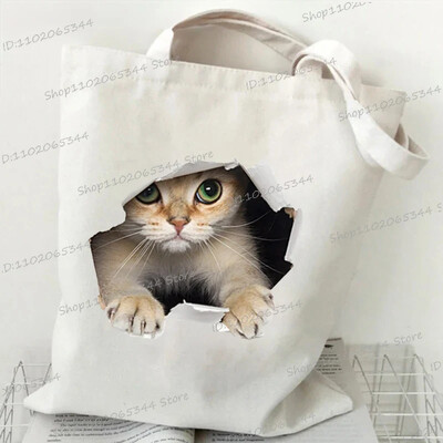 Grafika slatke mačke Ručna torba Ženska velika platnena torba Vintage torba na rame Harajuku Hip Hop torba za kupnju Torba s crtanim 3D mačkama