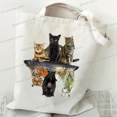 Grafika slatke mačke Ručna torba Ženska velika platnena torba Vintage torba na rame Harajuku Hip Hop torba za kupnju Torba s crtanim 3D mačkama