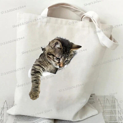 Grafika slatke mačke Ručna torba Ženska velika platnena torba Vintage torba na rame Harajuku Hip Hop torba za kupnju Torba s crtanim 3D mačkama