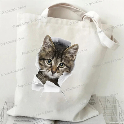Grafika slatke mačke Ručna torba Ženska velika platnena torba Vintage torba na rame Harajuku Hip Hop torba za kupnju Torba s crtanim 3D mačkama
