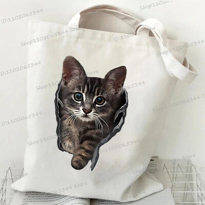Grafika slatke mačke Ručna torba Ženska velika platnena torba Vintage torba na rame Harajuku Hip Hop torba za kupnju Torba s crtanim 3D mačkama