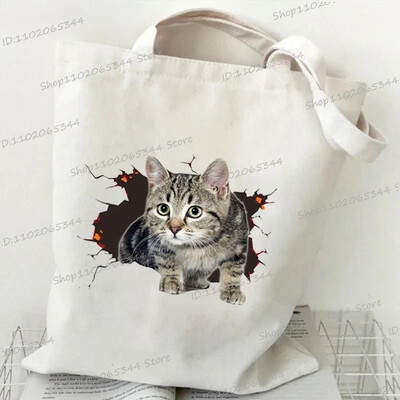 Grafika slatke mačke Ručna torba Ženska velika platnena torba Vintage torba na rame Harajuku Hip Hop torba za kupnju Torba s crtanim 3D mačkama