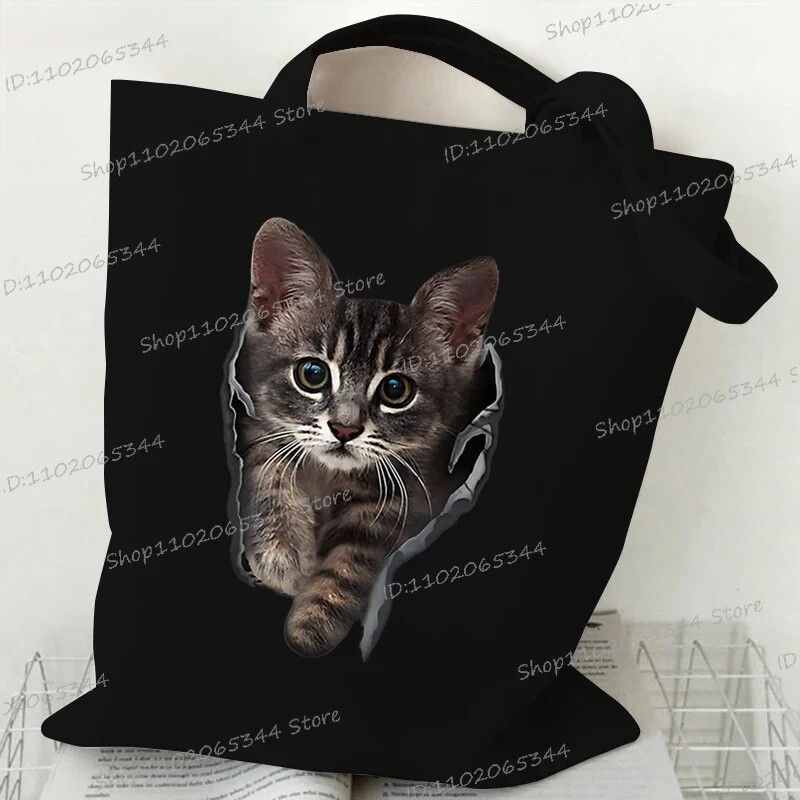 Grafika slatke mačke Ručna torba Ženska velika platnena torba Vintage torba na rame Harajuku Hip Hop torba za kupnju Torba s crtanim 3D mačkama