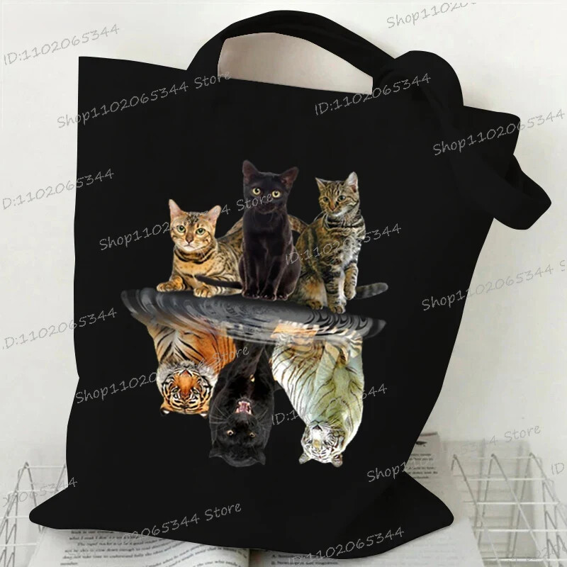 Grafika slatke mačke Ručna torba Ženska velika platnena torba Vintage torba na rame Harajuku Hip Hop torba za kupnju Torba s crtanim 3D mačkama