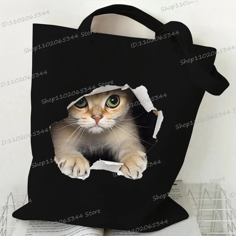 Grafika slatke mačke Ručna torba Ženska velika platnena torba Vintage torba na rame Harajuku Hip Hop torba za kupnju Torba s crtanim 3D mačkama