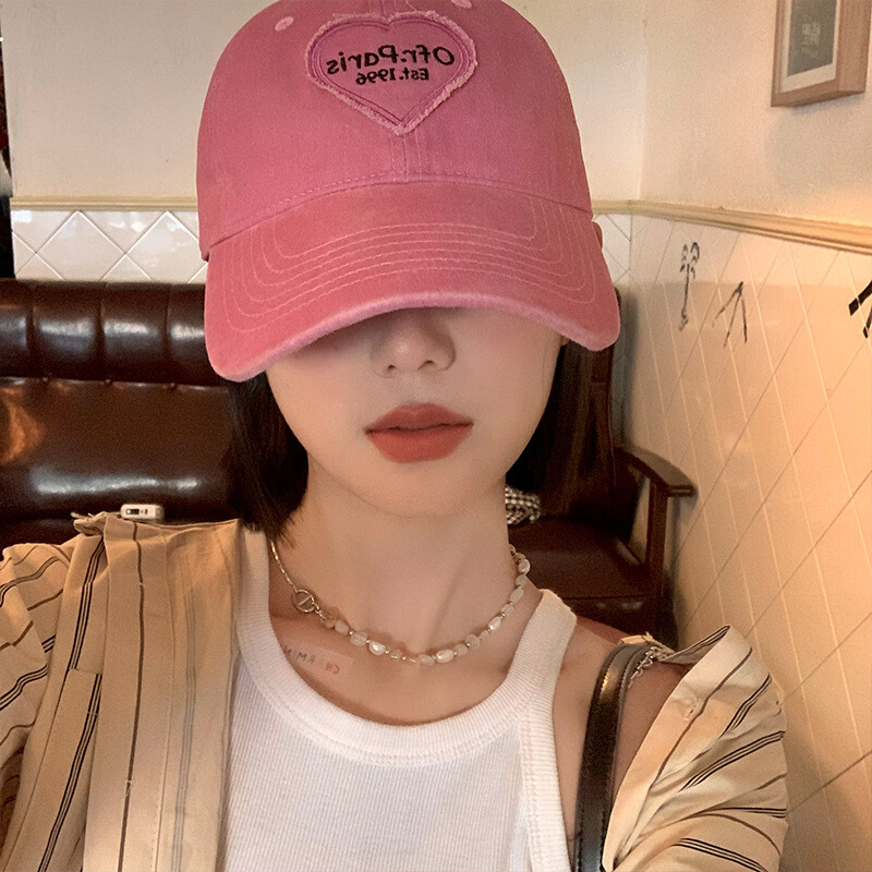 Y2K Girls Pink Love Izvezena bejzbol kapa Kapa sa šiljkom Vanjska zaštita od sunca Šešir za sunčanje Ležerni sport Trčanje Biciklizam Kapa s šiltom