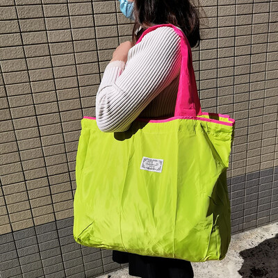 Geantă de cumpărături reutilizabilă Geantă ecologică de mare capacitate Genți de mână din nailon de culoare solidă Husă de depozitare pentru umăr, pliabilă, impermeabilă