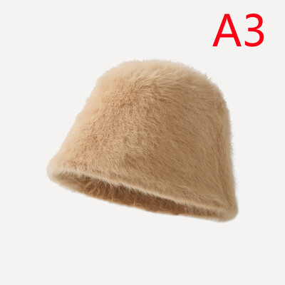 Pălărie cu găleată din blană artificială pufoasă pentru femei Pălărie de pescar din pluș de lux Pălărie caldă de iarnă Se îngroașă șapca Panama, ziua rece, cu zăpadă