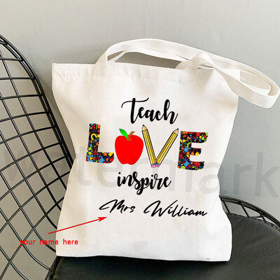 Geantă personalizată pentru femei, curcubeu, din pânză, geantă de cumpărături pentru profesor, geantă de umăr reutilizabilă pentru cumpărături ecologice, cadou de modă