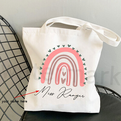 Geantă personalizată pentru femei, curcubeu, din pânză, geantă de cumpărături pentru profesor, geantă de umăr reutilizabilă pentru cumpărături ecologice, cadou de modă