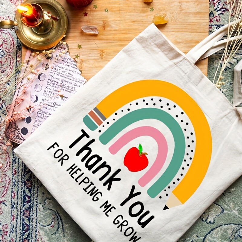 Paldies, ka palīdzat man izaudzēt varavīksnes rakstu iepirkumu soma, audekla plecu soma, atkārtoti lietojama uzglabāšanas soma, dāvana skolotājam