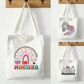 Maestra spāņu valodas skolotājs Canvas soma Organizēt atkārtoti lietojamu iepirkšanās lielveikalu somu Ceļojumu lielas ietilpības plecu somas pusdienu kaste