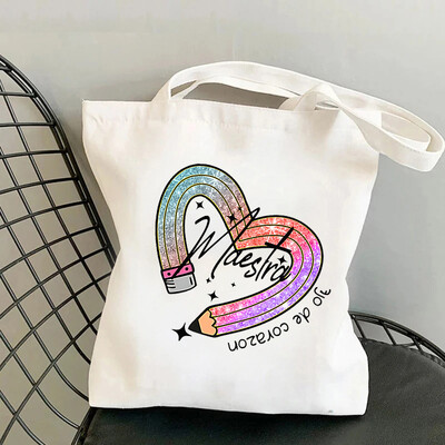 Maestra spāņu valodas skolotājs Canvas soma Organizēt atkārtoti lietojamu iepirkšanās lielveikalu somu Ceļojumu lielas ietilpības plecu somas pusdienu kaste