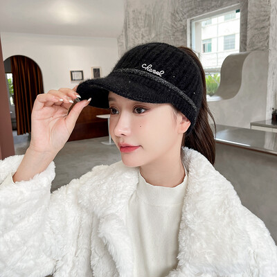 Ženske zimske kape sa šiltom Pleteni kratki šilteri Prazan vrh Održava toplinu Modne jednobojne kape za kosu s repom