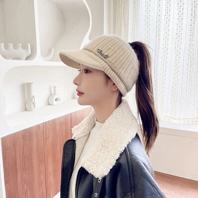 Ženske zimske kape sa šiltom Pleteni kratki šilteri Prazan vrh Održava toplinu Modne jednobojne kape za kosu s repom
