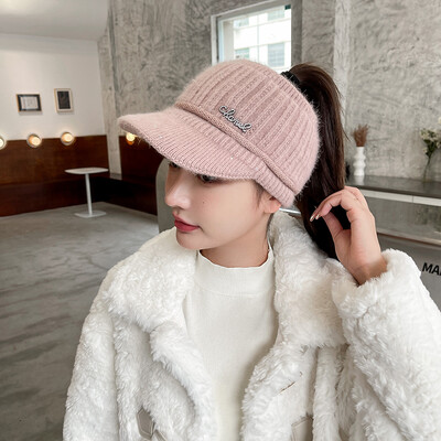 Ženske zimske kape sa šiltom Pleteni kratki šilteri Prazan vrh Održava toplinu Modne jednobojne kape za kosu s repom