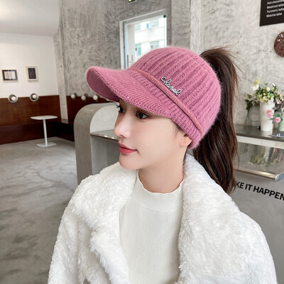 Ženske zimske kape sa šiltom Pleteni kratki šilteri Prazan vrh Održava toplinu Modne jednobojne kape za kosu s repom