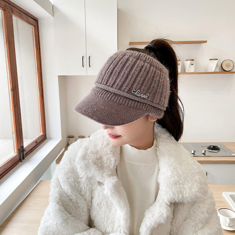 Ženske zimske kape sa šiltom Pleteni kratki šilteri Prazan vrh Održava toplinu Modne jednobojne kape za kosu s repom