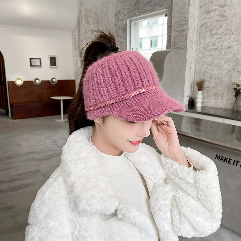 Ženske zimske kape sa šiltom Pleteni kratki šilteri Prazan vrh Održava toplinu Modne jednobojne kape za kosu s repom