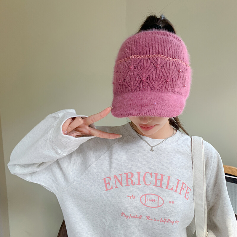 Căciuli de iarnă pentru femei, călărie cu viziere, tricotate, lână, groase pentru urechi, șapcă pentru femei, cu decorațiuni de perle